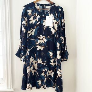 Wrap London UK 8 NWT Navy Floral Midi Dress Linen Blend